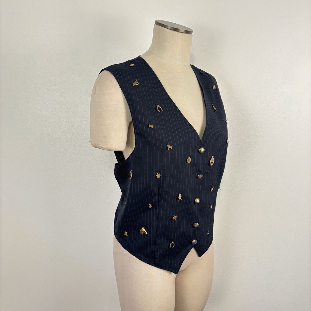 VTG Santa Fe Duds Womens Vest Pinstripe Western Equestrian Charms OS Fits Medium